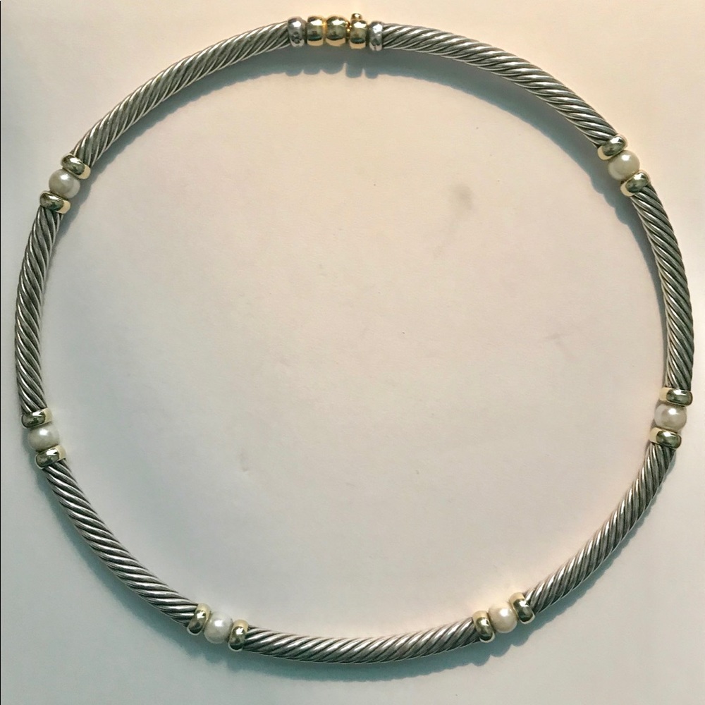 David Yurman Cable Necklace Pearls and 14k Gold